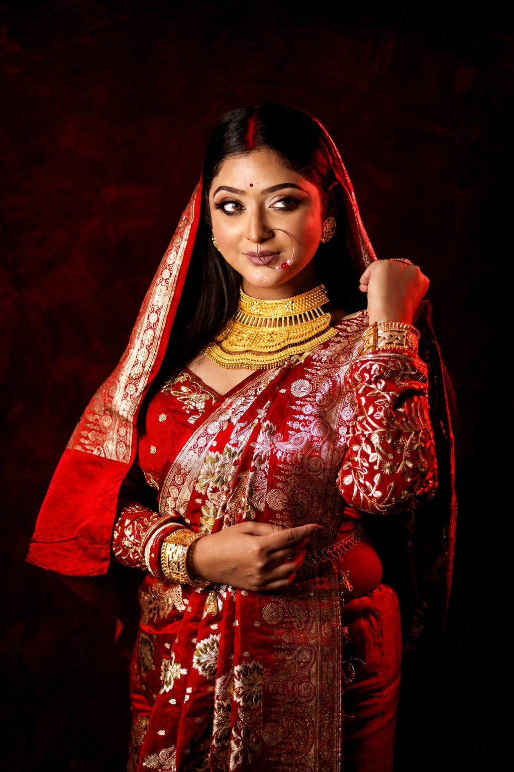 Traditional Bengali bridal makeup with HD finish by Bridal Makeup Artist in Barrackpore.